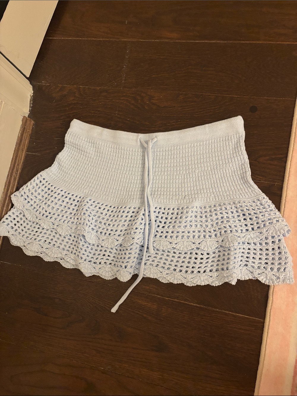 wild fable Light Blue Crochet Tiered Mini Skirt